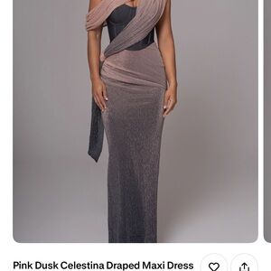 JLUXLABEL Elegant Draped Maxi Dress in Pink and Gray